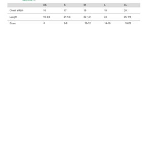 May include: Size chart for youth hooded sweatshirts. The chart shows chest width and length measurements in inches for sizes XS, S, M, L, and XL. The corresponding age ranges are also listed.