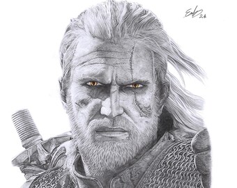 Geralt of Rivia Pencil Drawing | The Witcher 3 Wild Hunt (A3 Print)