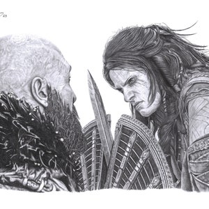 Kratos VS Freya « Toutes les violations imaginables » || God Of War Ragnarok dessin au crayon (impression A3)