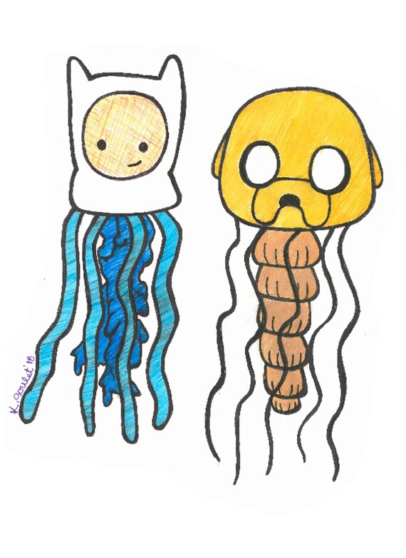 Finn And Jake Jellyfish Adventure Time Art Print Anime Etsy