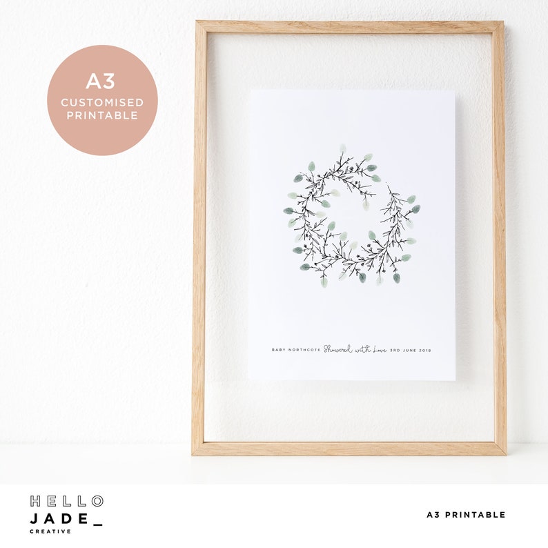 Minimalist Baby Shower Fingerprint Guest Book Wreath Baby Shower