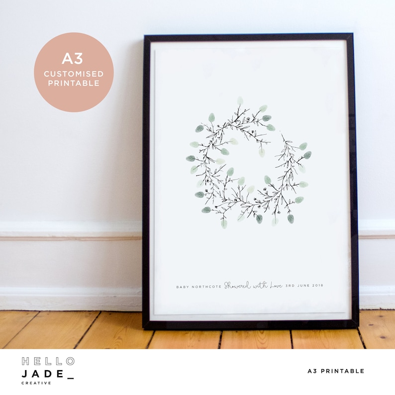 Minimalist Baby Shower Fingerprint Guest Book Wreath Baby Shower