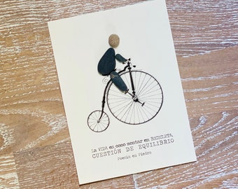 Fathers day gift Anniversary gift Pebble art cyclist Retirement gift Person riding a bike Personalised Pebble Art