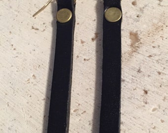 Black Leather Strip Earrings