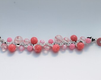 Pink Woven and Beaded Bracelet