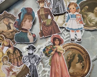 Vintage Lady Sticker Set/ Paper Doll Sticker Set/ Vintage Sticker Pack