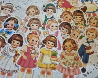 Vintage Paper Doll Sticker Set / Little Girl Sticker Collection / Vintage Stickers / Paper Dolls