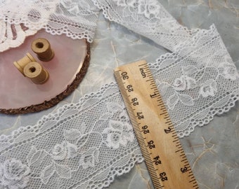 White Wide Embroidered Lace Trim / Floral Rose Decorative Lace / Soft White Lace Trim / Bridal Lace Trim