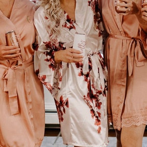 Bridesmaid Robes, Silk Floral Robes, Bridal Party Gifts, Bridal Robes, Bridesmaid Gifts, Getting Ready Robes, Bride Robe, Bridesmaid Robe image 1