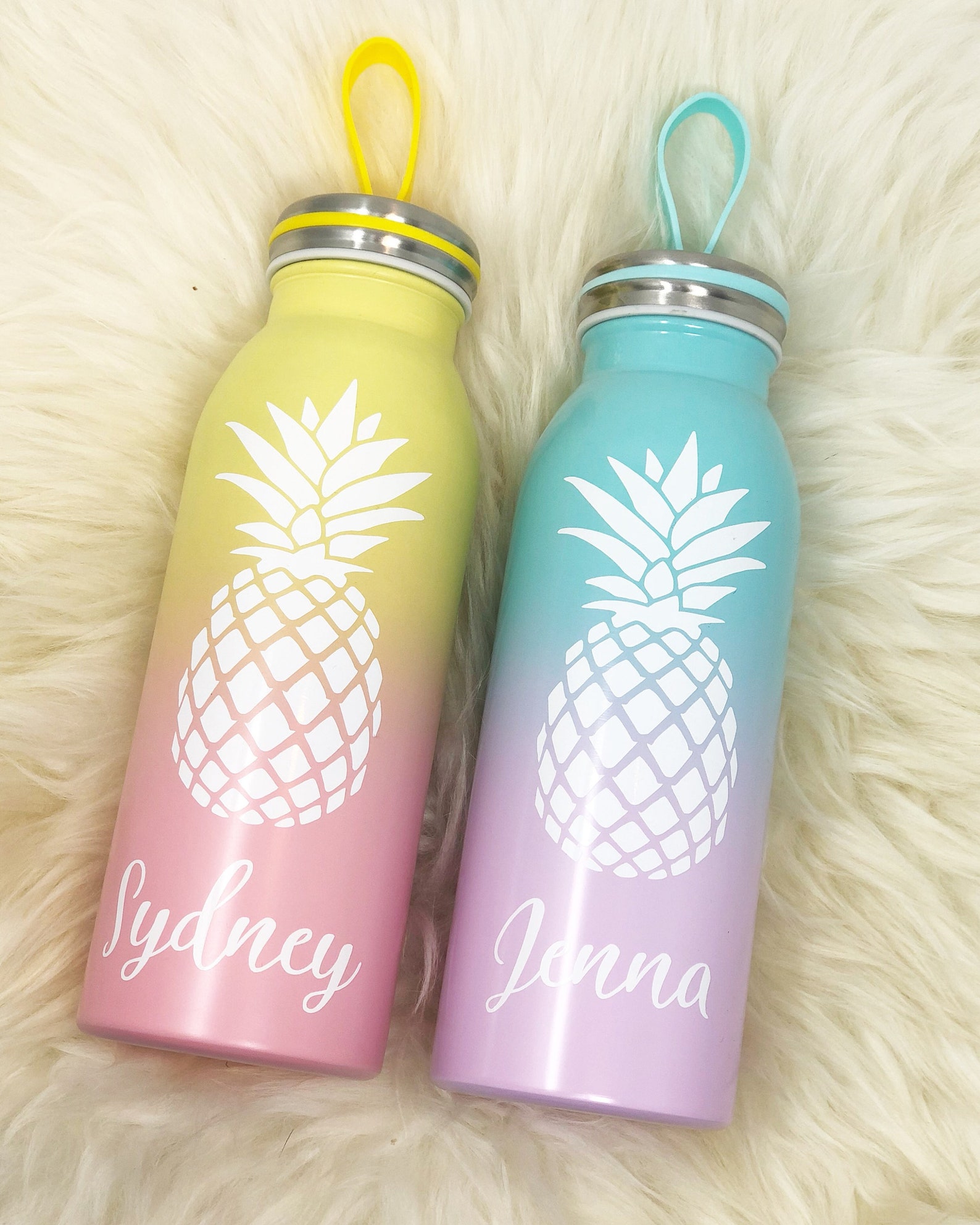 Pineapple Bottle Personalized Water Bottle Stainless Steel Etsy