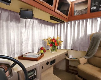 RV Windshield Curtains for Class A Motorhomes, Custom RV Drapes or Ready-Made Curtain Panels with Tie Backs