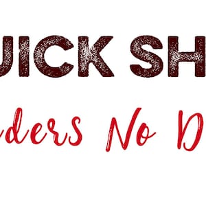 May include: Text-based graphic with the words "RV QUICK SHADES" in dark red, textured font above the words "No Ladders No Drilling" in a cursive, red font, all on a white background.