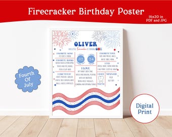 Little Firecracker Milestone Poster- 4th of July Birthday Sign- Red White and One Printable- Patriotic 1st Birthday- Digital File- Birthday