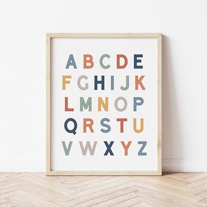 Affiche alphabet coloré, téléchargement numérique, imprimable, décor de chambre d’enfant, impression ABC, décor de chambre pour enfants, affiche éducative, art mural de salle de jeux