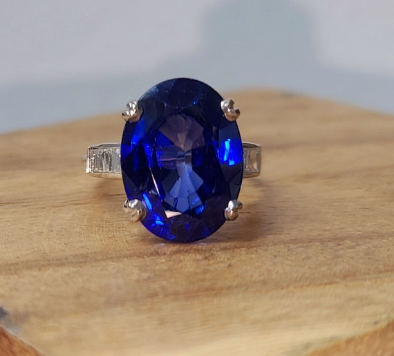 12.58 carat vintage platinum sapphire engagement … - image 1