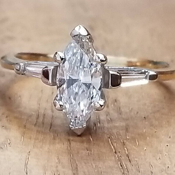 Vintage 14k  engagament ring natural marquise Diamond 0.75ct