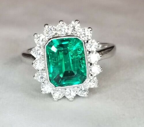 14K White Gold Ring 2.39CT. GEM Colombia Green Emerald IN | Etsy