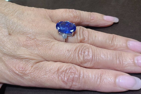 Vintage 14k white  gold engagement Sapphire Ring … - image 3