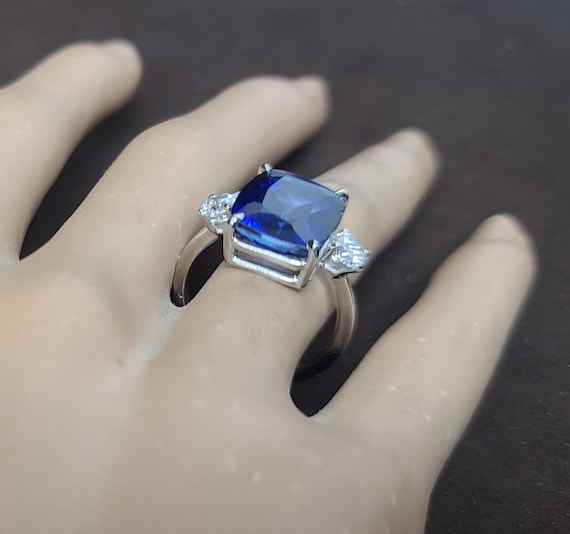 9.63carat vintage platinum sapphire engagement ri… - image 9