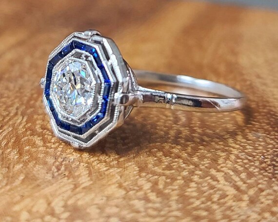 0.72CT Platinum Vintage art deco Engagement Ring … - image 9