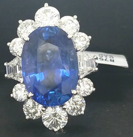 Platinum  engagement  ring natural blue sapphire … - image 3