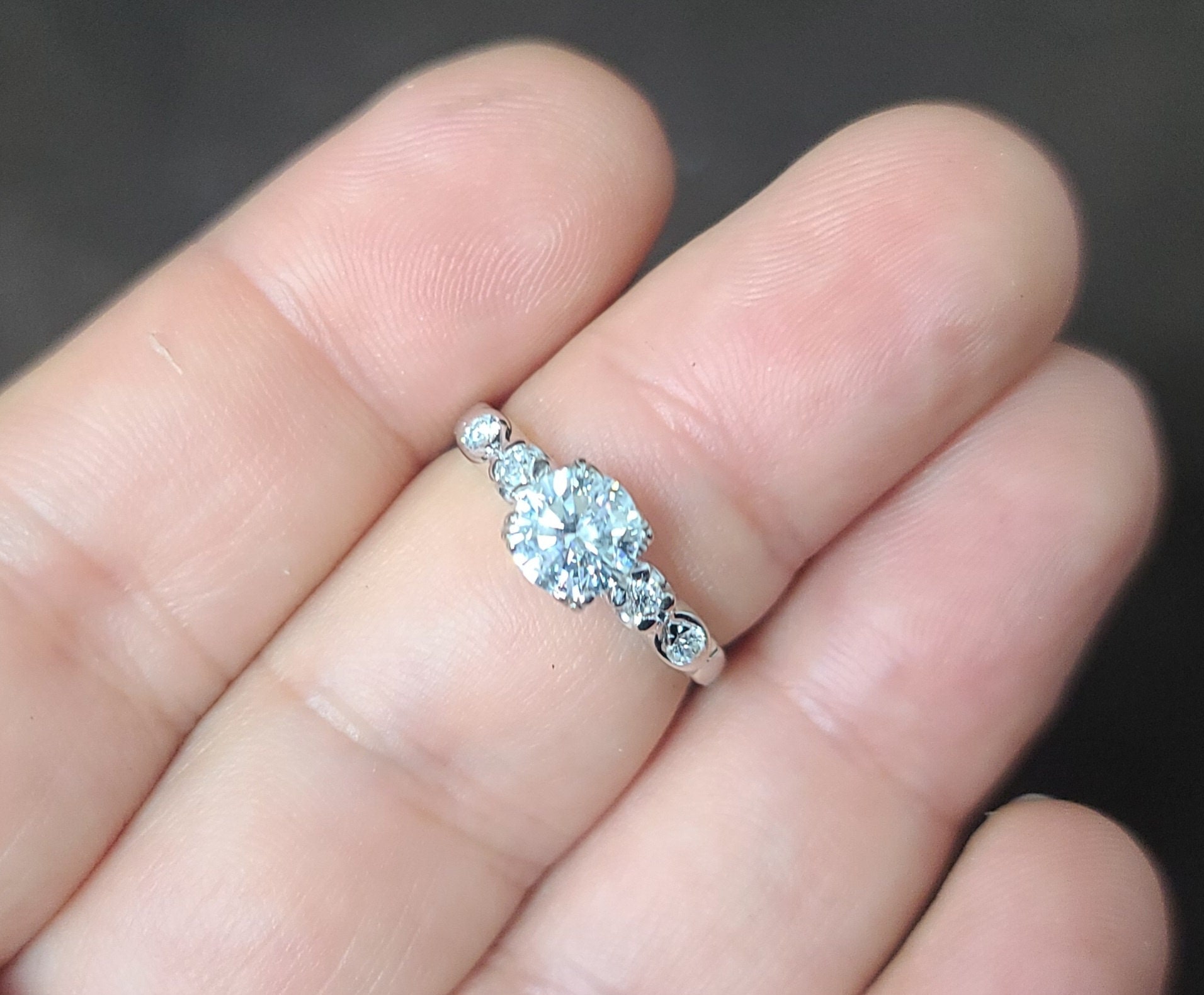 1.01CT Vintage 14k White Gold Engagement Ring Round Natural