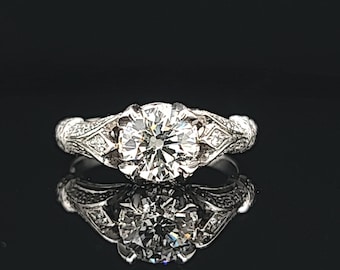 1.02CT Platinum Vintage engagement Ring euro cut natural  Diamond SI1-H circ 1930's