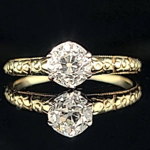 Vintage 14k Gold Diamond Engagement Ring: Art Deco Filigree, 0.70ct Old Mine Cut
