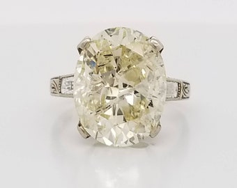 14k white gold Vintage art deco ring 8.05ct natural yellow  Diamond engagement ring curc 1920's