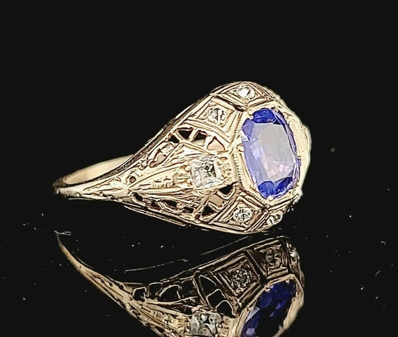 14k white gold Vintage art deco ring natural blue… - image 4