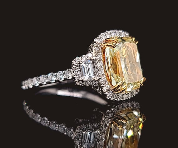 18k white gold engagement ring 4.23ct. natural ye… - image 6