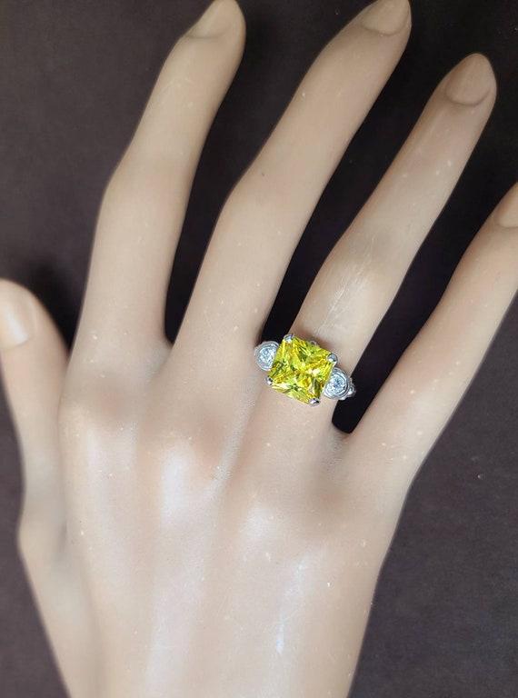 Vintage platinum engagement ring 4.53CT. Yellow s… - image 10