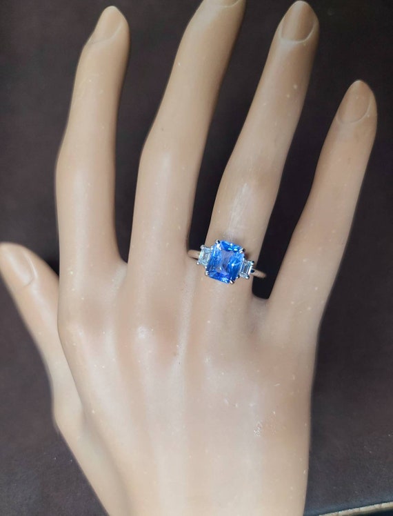 Vintage Platinum three stones engagement Sapphire… - image 10