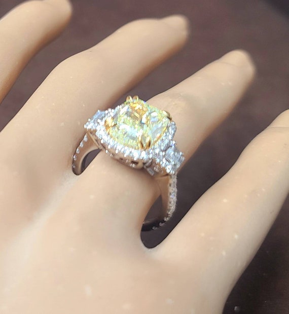 18k white gold engagement ring 4.23ct. natural ye… - image 8
