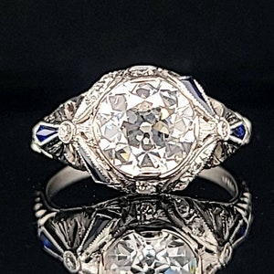 Vintage 18k white gold Engagement  ring art deco filigree round euro cut natural  Diamond 2.01ct circ 1920's