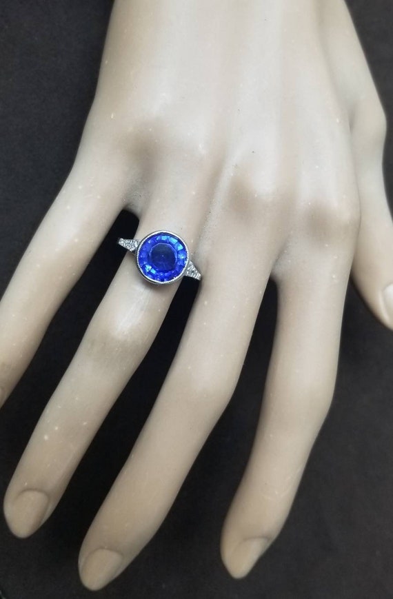 Vintage Platinum engagement Ring 4.51CT. Gem Blue… - image 2