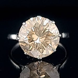 Platinum art deco filigree Round Cut 5.15ct natural champagne Diamond engagement ring circ 1920's