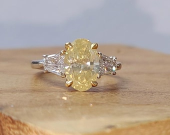 14k White Yellow Gold Vintage Engagement Ring 2.14ct Natural Yellow  Diamond Oval Shape