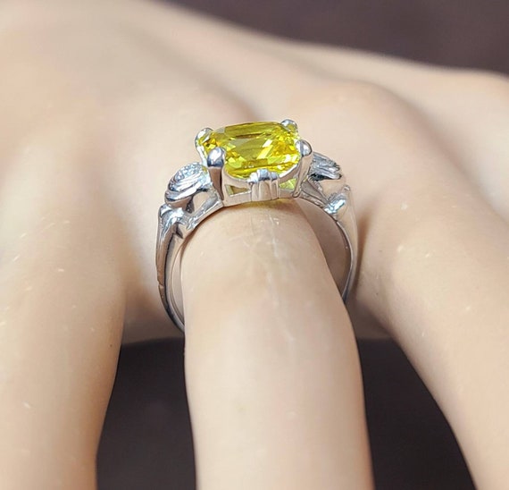 Vintage platinum engagement ring 4.53CT. Yellow s… - image 8