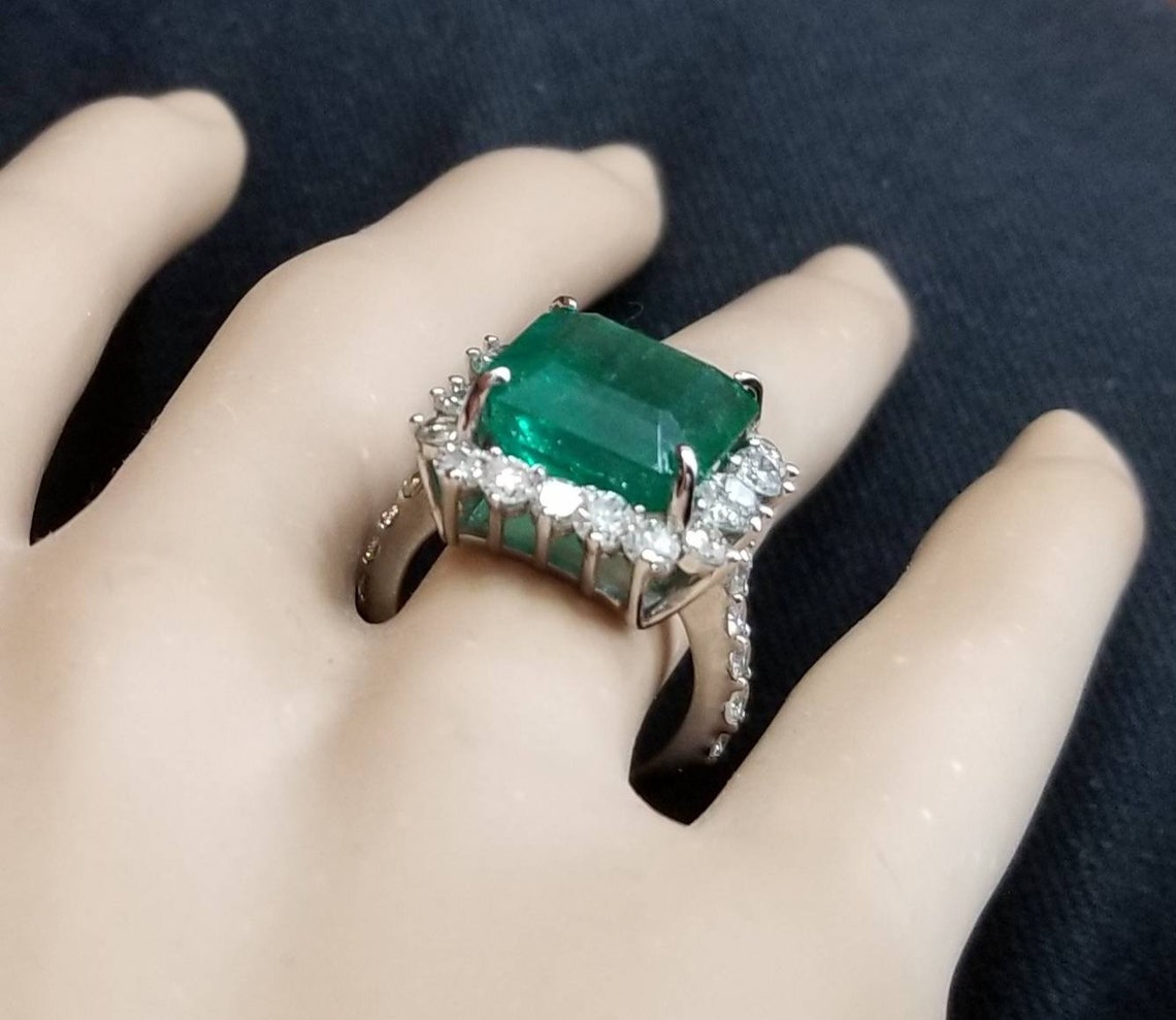 14K White Gold Ring 9.80CT. Natural Green Emerald in emerald Etsy