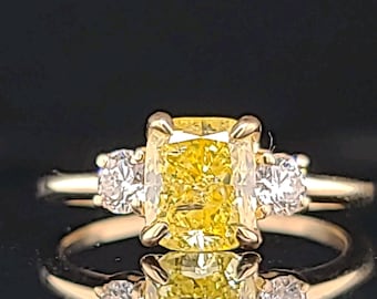 Vintage 14k Yellow Gold Engagement Ring: 1.81ct Fancy Vivid Yellow Cushion Diamond, GIA Certified