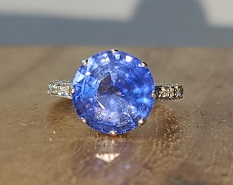 Vintage 1920s Platinum Art Deco Engagement Ring – 7.50ct Natural Blue Sapphire & Diamonds, Filigree