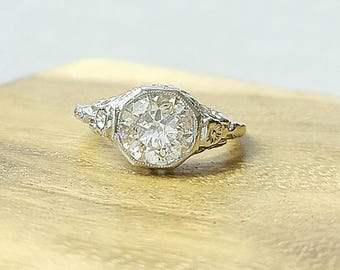 2.32CT Platinum Vintage Engagement Ring round natural Diamond  circ 1930's