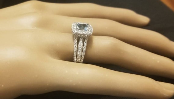 14k white gold engagement Ring 0.84ct Natural Aqu… - image 8