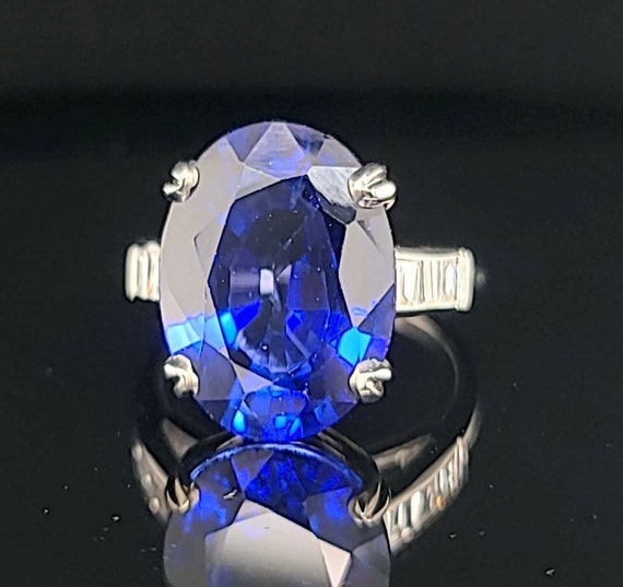 12.58 carat vintage platinum sapphire engagement … - image 6