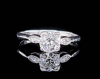 Platinum 14k Vintage engagement Ring  0.54ct. natural old euro cut Diamond circ  1930's
