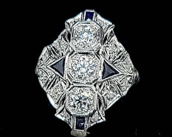 Platinum Engagement Ring Vintage art deco filigree 1.03ct. natural  round Diamond circ 1920's
