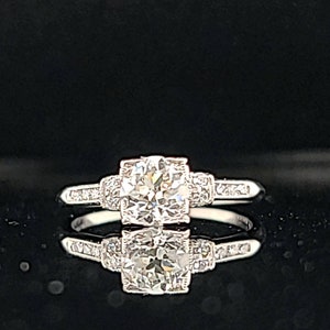Vintage Platinum Engagement Engagement Ring 0.92CT. Natural Euro Cut Diamond Circ 1930's