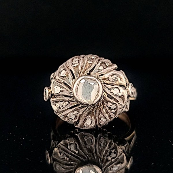 14k gold Silver Natural rose cut diamond circ 1800's Georgian ring