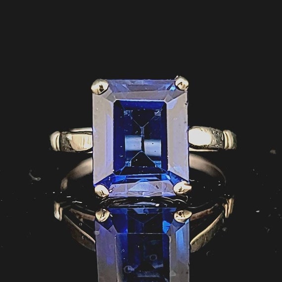 Vintage 14K White Gold Ring 6.70 CT Natural Blue … - image 1